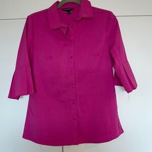 Blouse-pink shirt with matching pink buttons, flutter sleeves and tapered sleeve